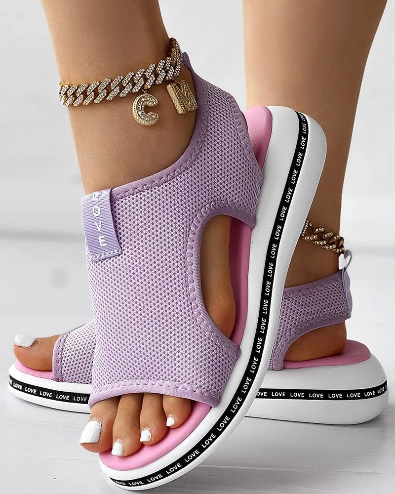 Letter Pattern Platform Hollow Out Sandals