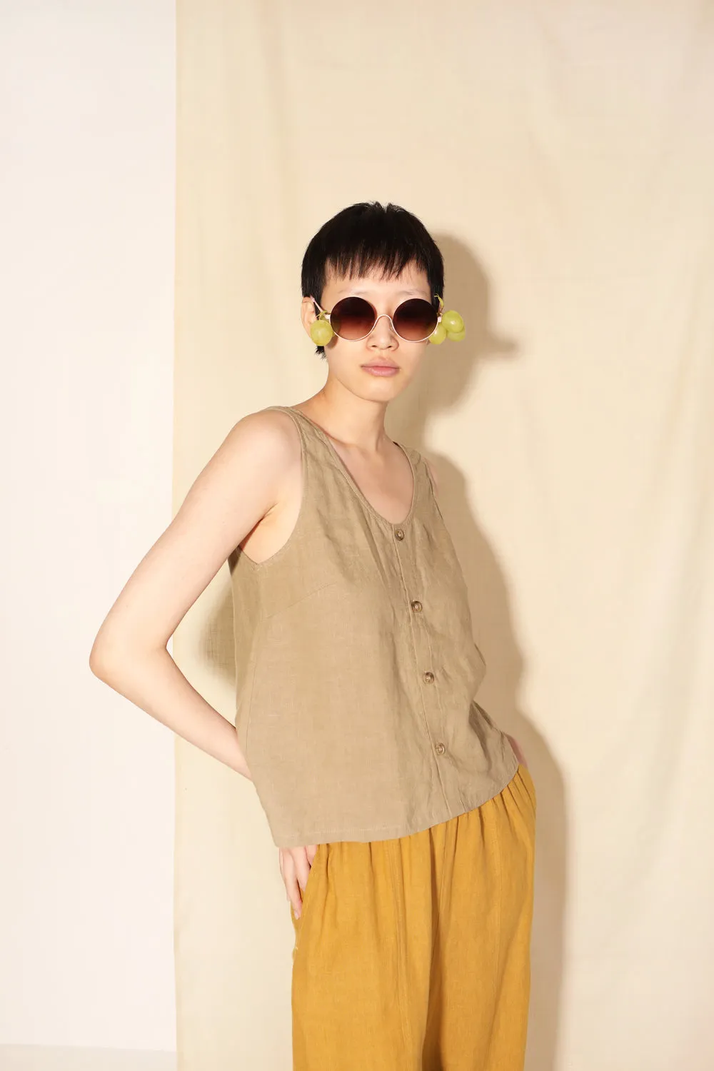 L.F.Markey Basic Button Front Tank Stone