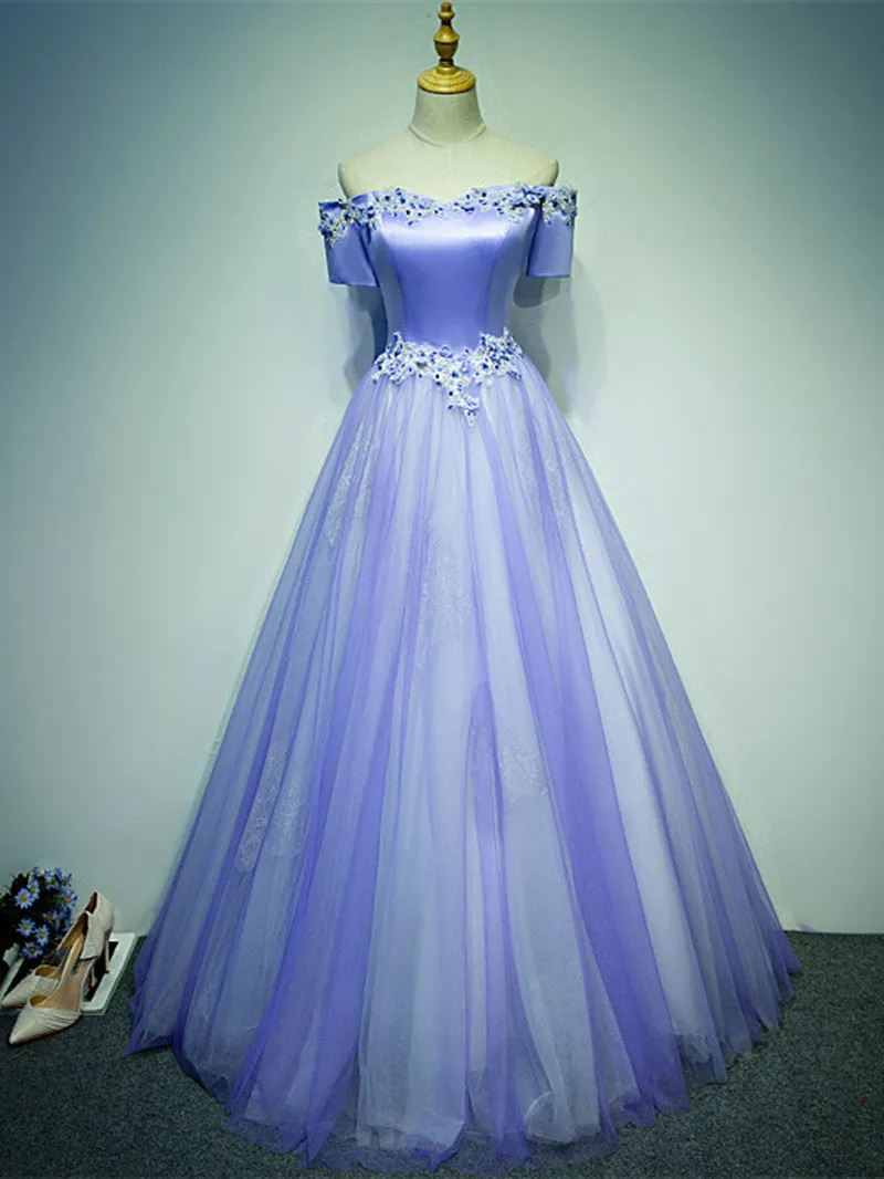 Light Purple Tulle Long Off Shoulder Long Party Dress, Lavender Prom Dress