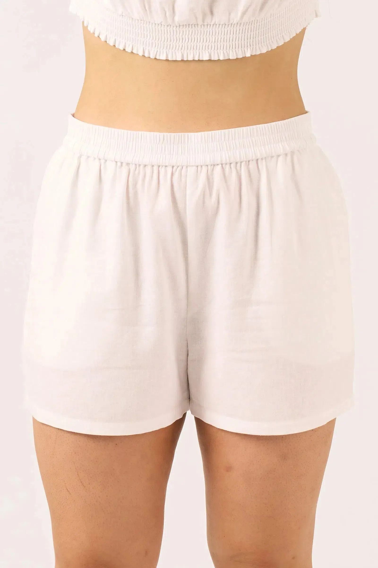 Linen Blend Pull On Short - White