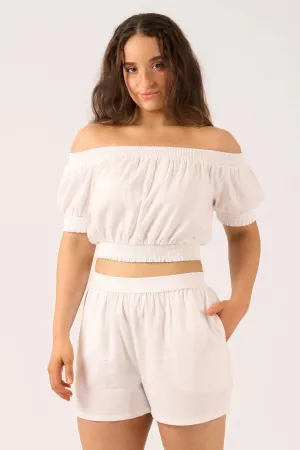 Linen Blend Pull On Short - White