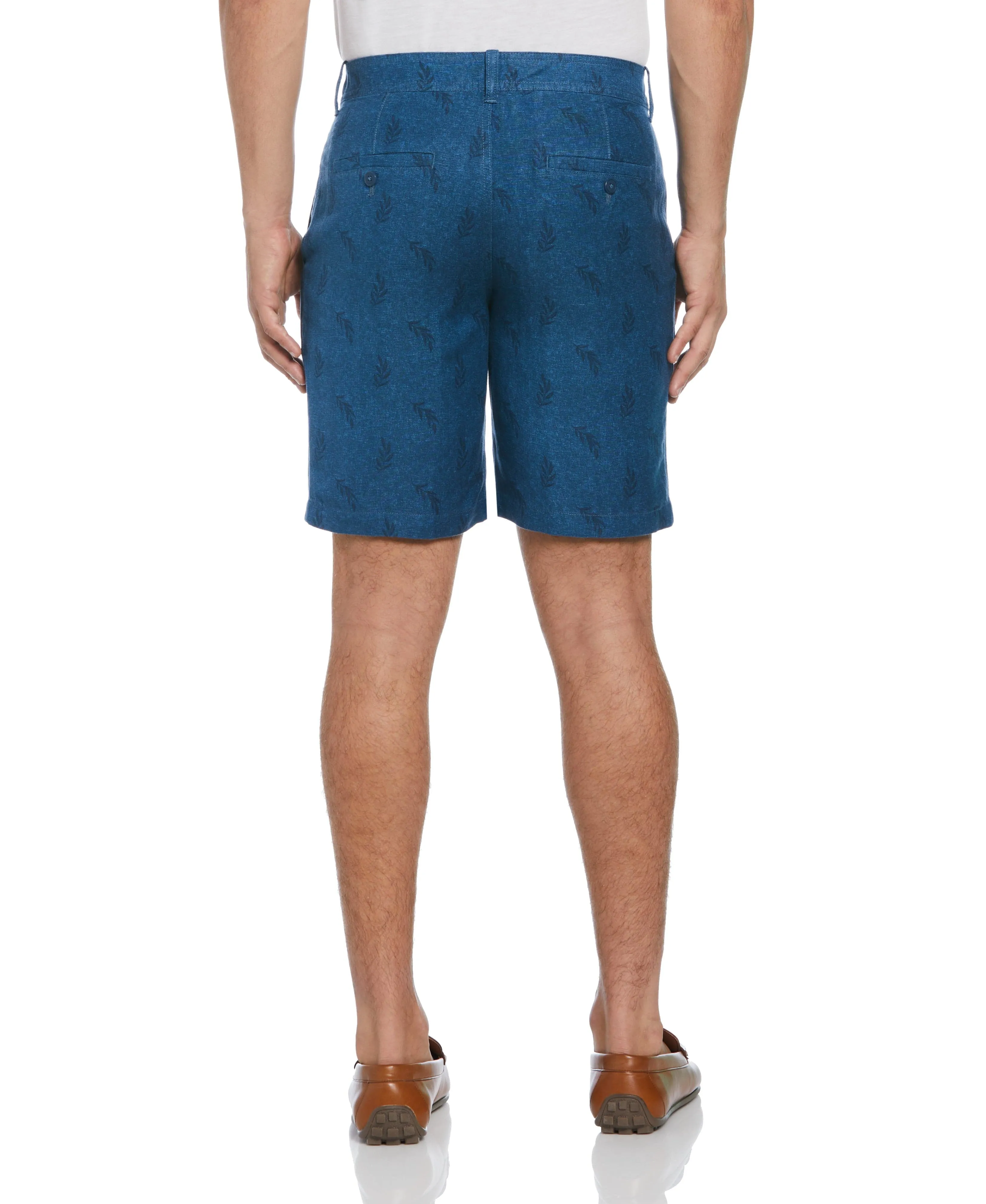 Linen Blend Tropical Leaf Print Short
