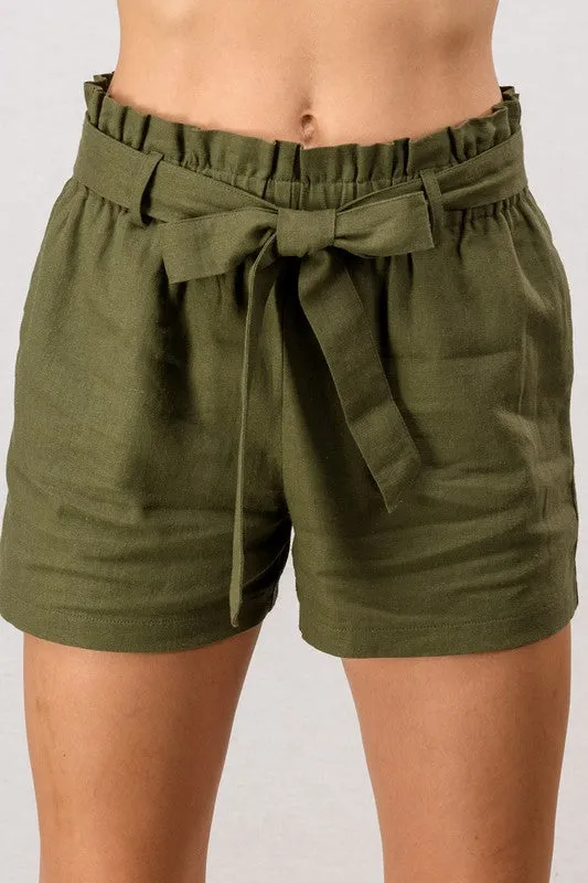 Linen Paperbag Shorts - Olive