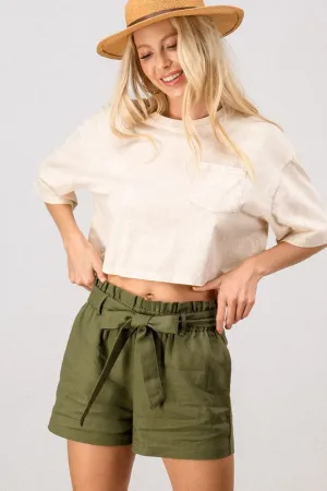 Linen Paperbag Shorts - Olive