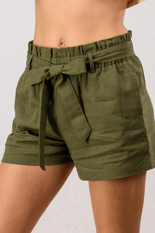 Linen Paperbag Shorts - Olive