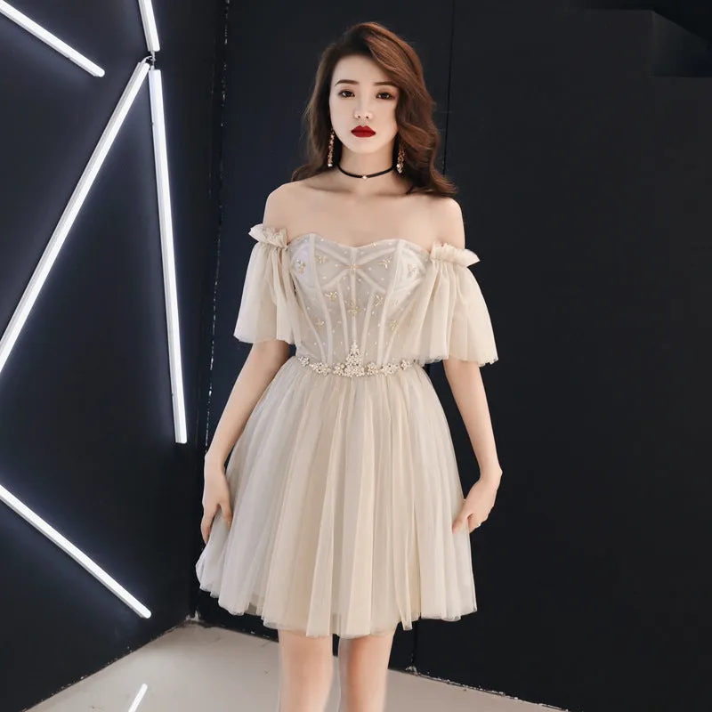 Lovely Short Off Shoulder Grey Party Dress, Homecoming Dress