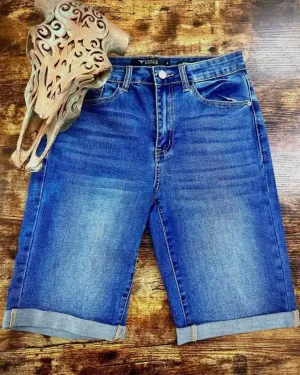 LUCKY & BLESSED MEDIUM WASH BERMUDA SHORTS