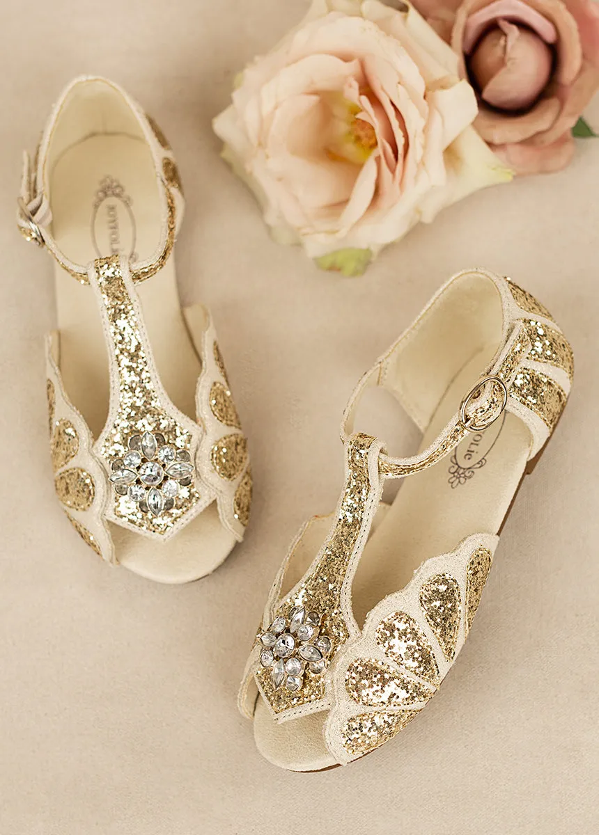 Mari Flower Girl Flat in Gold