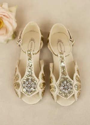 Mari Flower Girl Flat in Gold