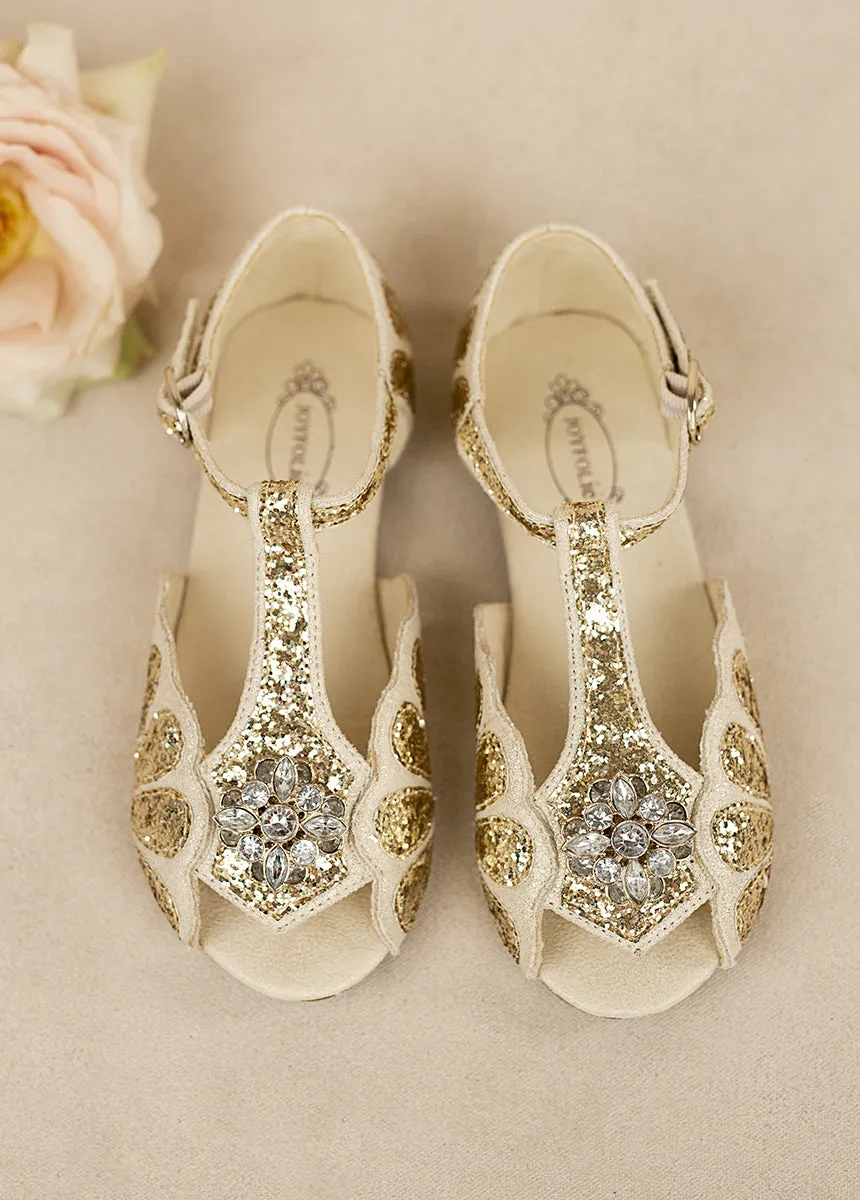 Mari Flower Girl Flat in Gold