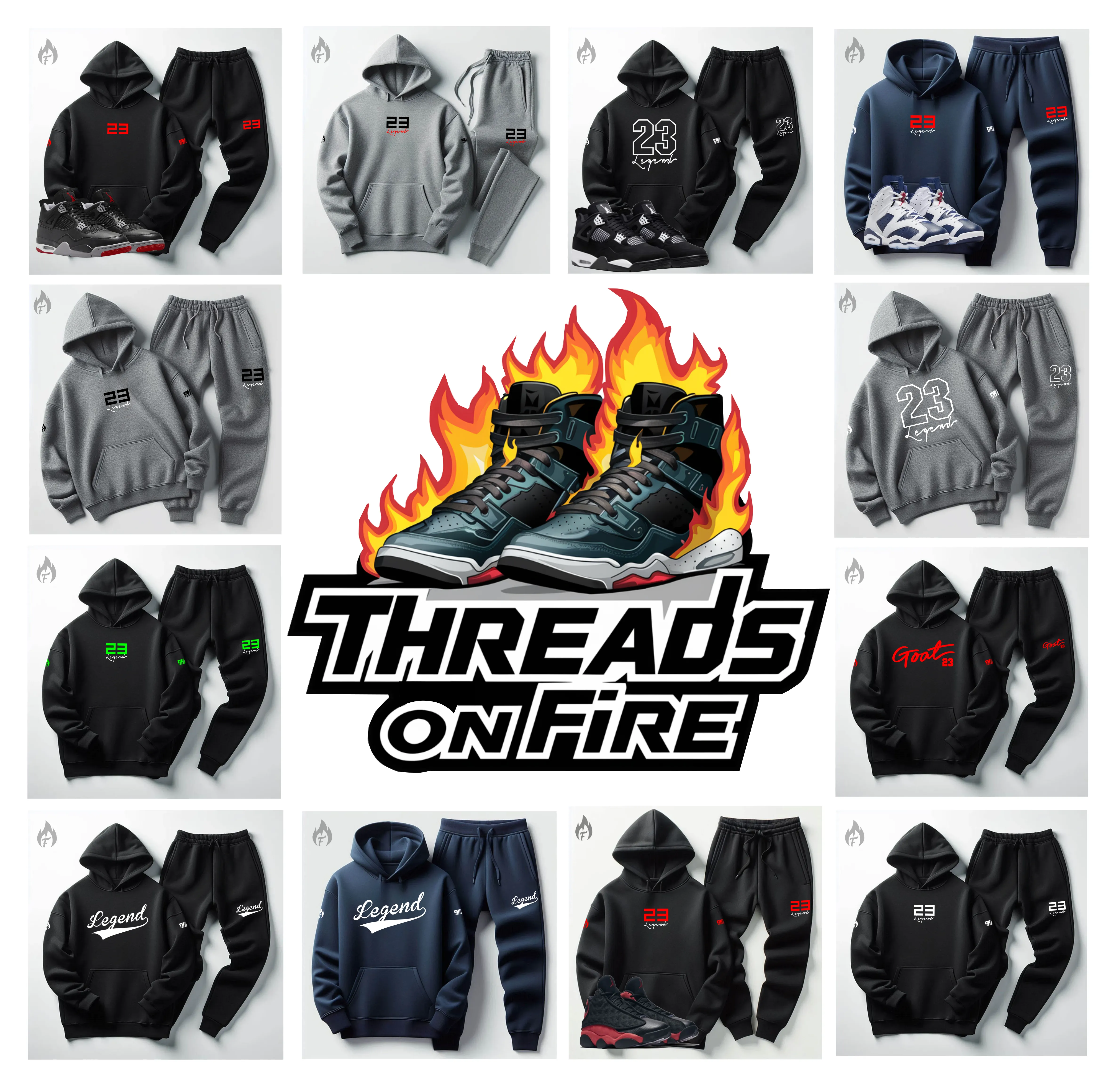 Men's Grey Hoodie and Joggers Set To Match Jordan Retro 13 Midnight Navy Prolific Sweatsuit