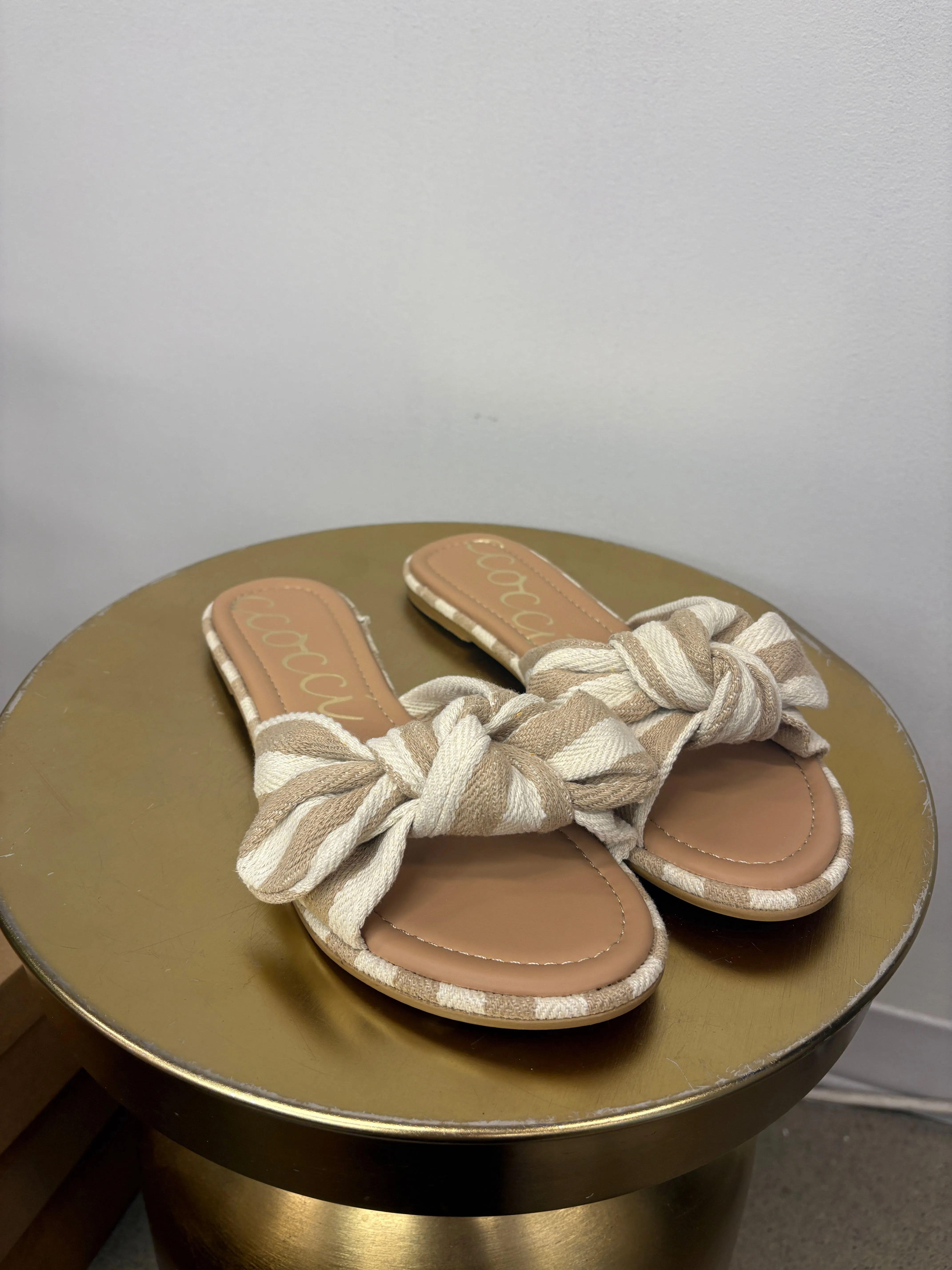 MISFIT ITEM - The Rachael Striped Knot Slides - Taupe // Size 9