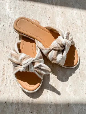 MISFIT ITEM - The Rachael Striped Knot Slides - Taupe // Size 9