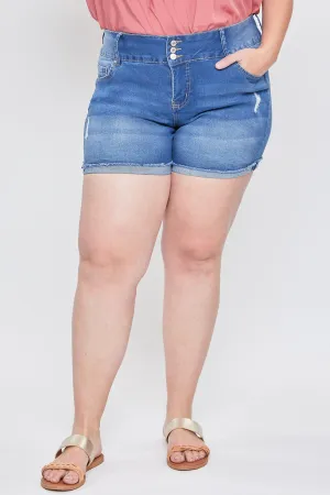 Missy Plus Women’s Plus Basic 3-Button Fray Cuff Shorts, Pack of 12