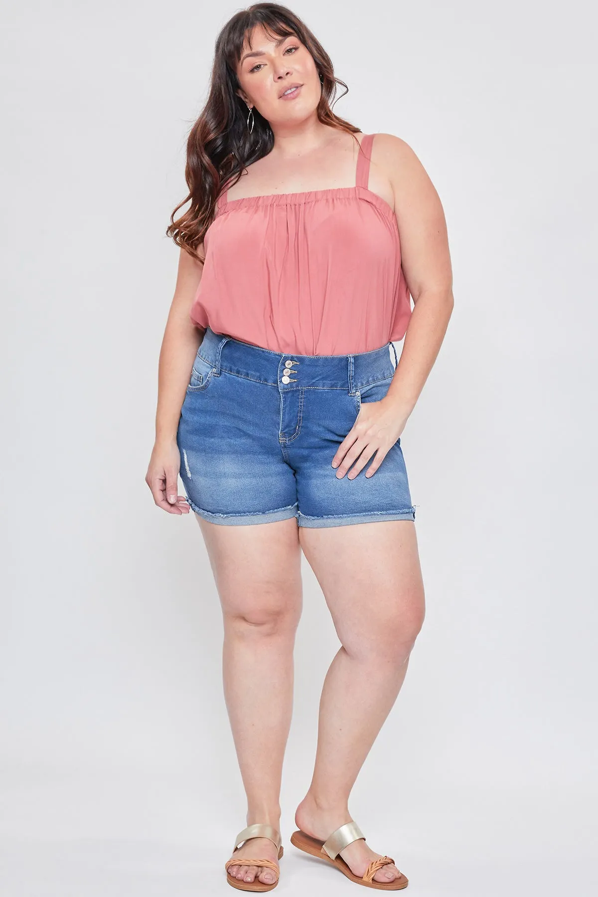 Missy Plus Women’s Plus Basic 3-Button Fray Cuff Shorts, Pack of 12