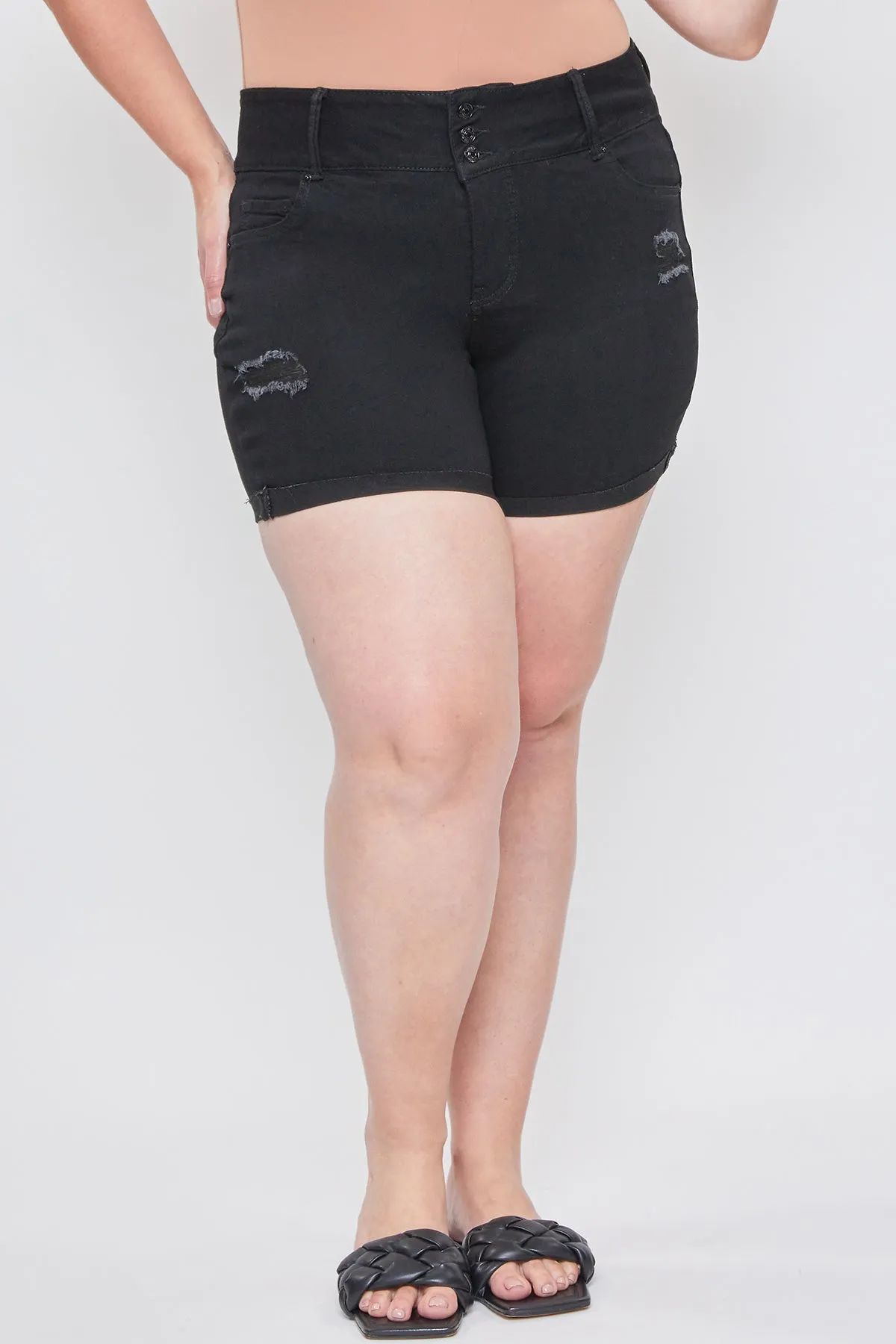 Missy Plus Women’s Plus Basic 3-Button Fray Cuff Shorts, Pack of 12