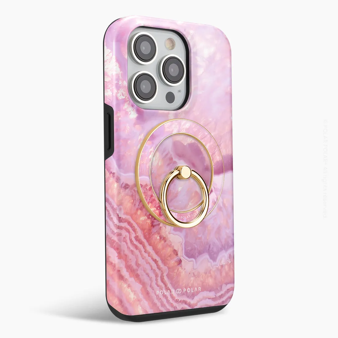 Misty Rose Coral - Golden MagSafe Phone Grip and Ring Holder Stand