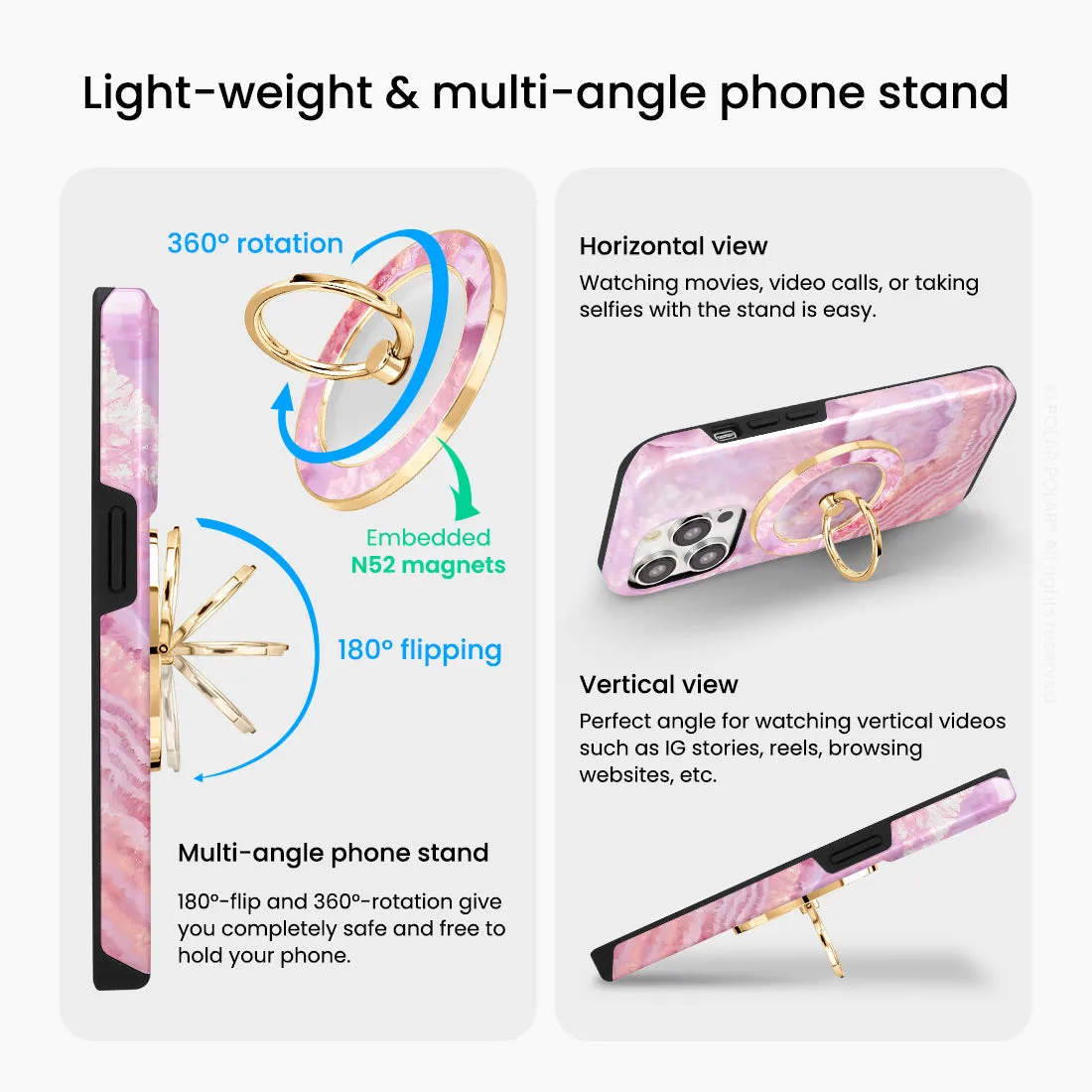 Misty Rose Coral - Golden MagSafe Phone Grip and Ring Holder Stand
