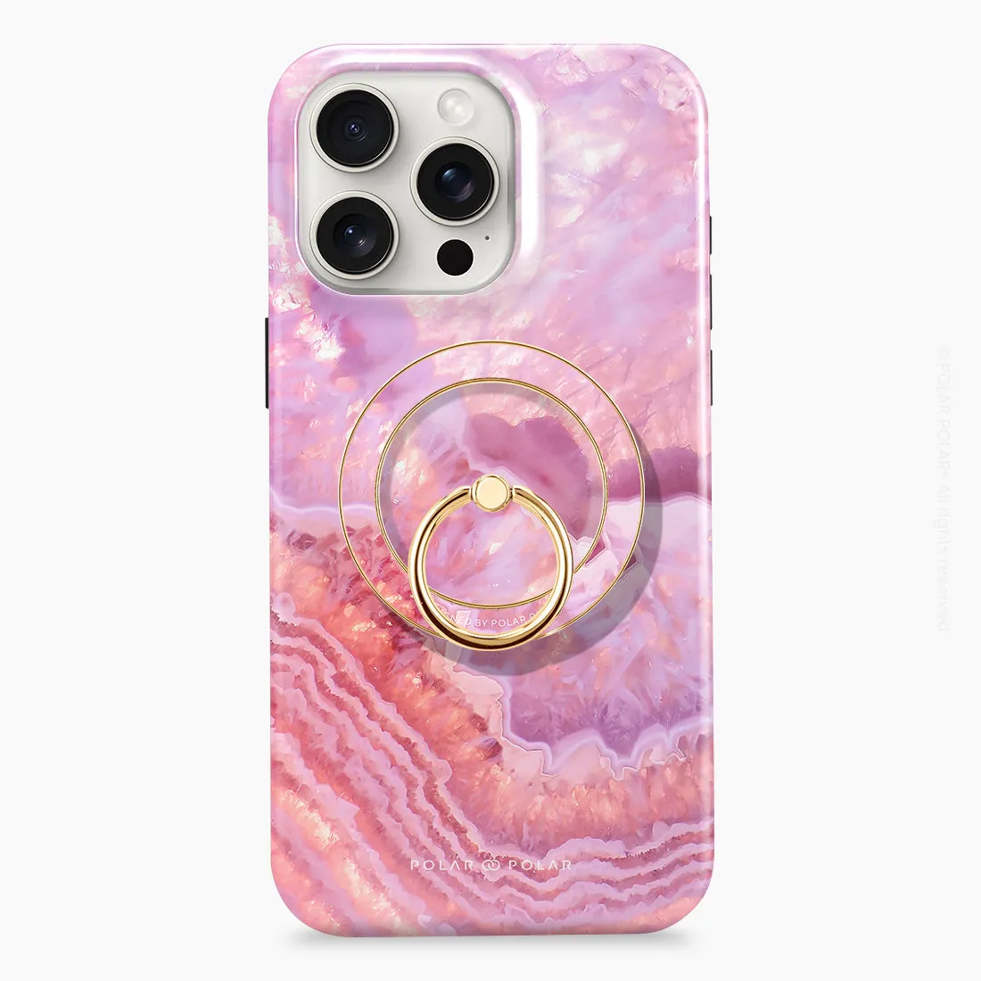 Misty Rose Coral - Golden MagSafe Phone Grip and Ring Holder Stand
