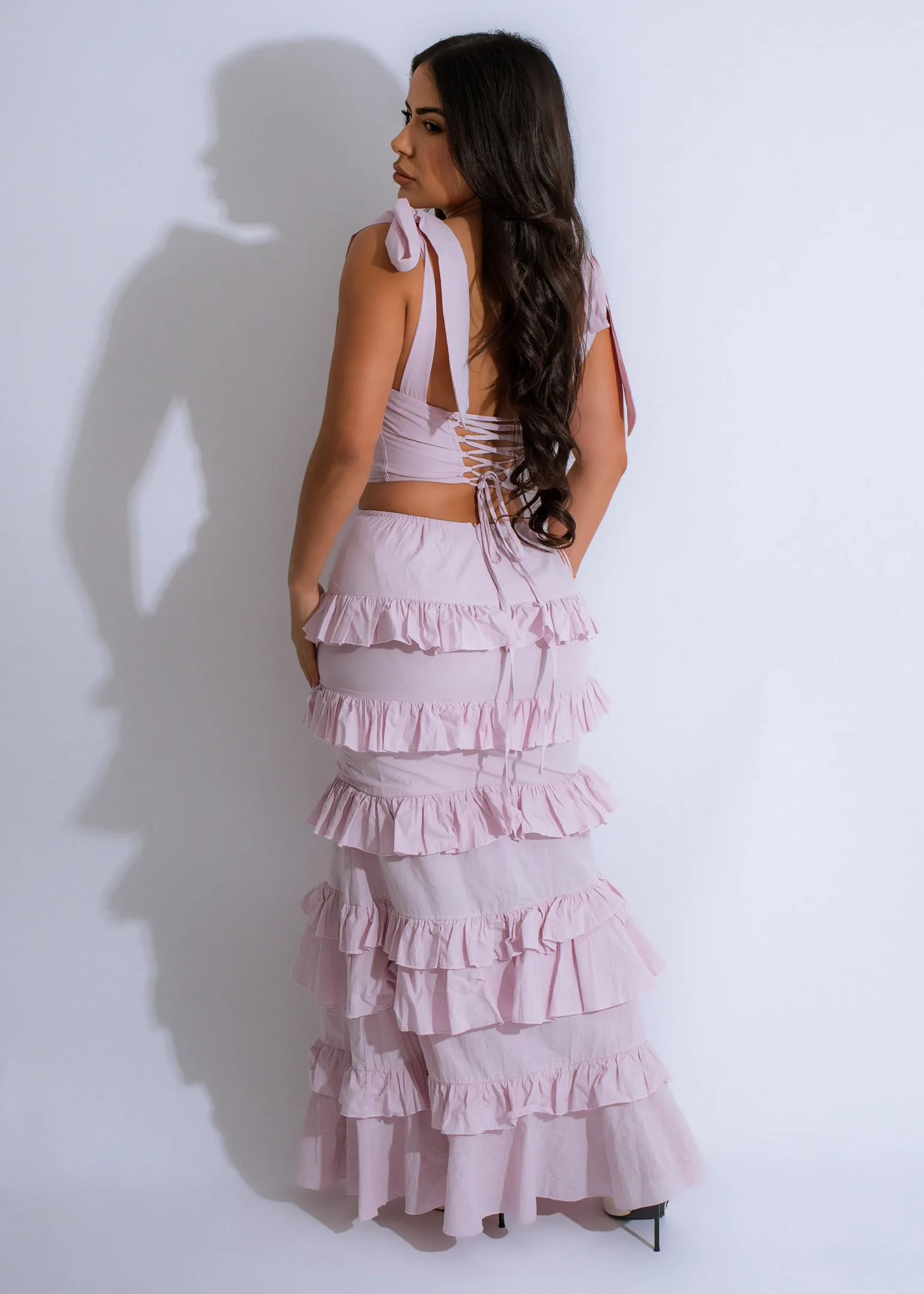 Moonlit Ruffle Ensemble Skirt Set Pink