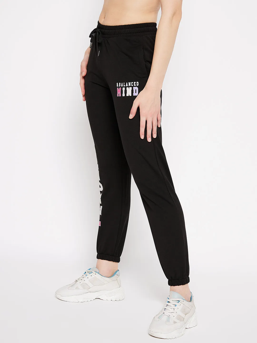 mSECRET Black Printed Mid-rise Cotton Trackpants