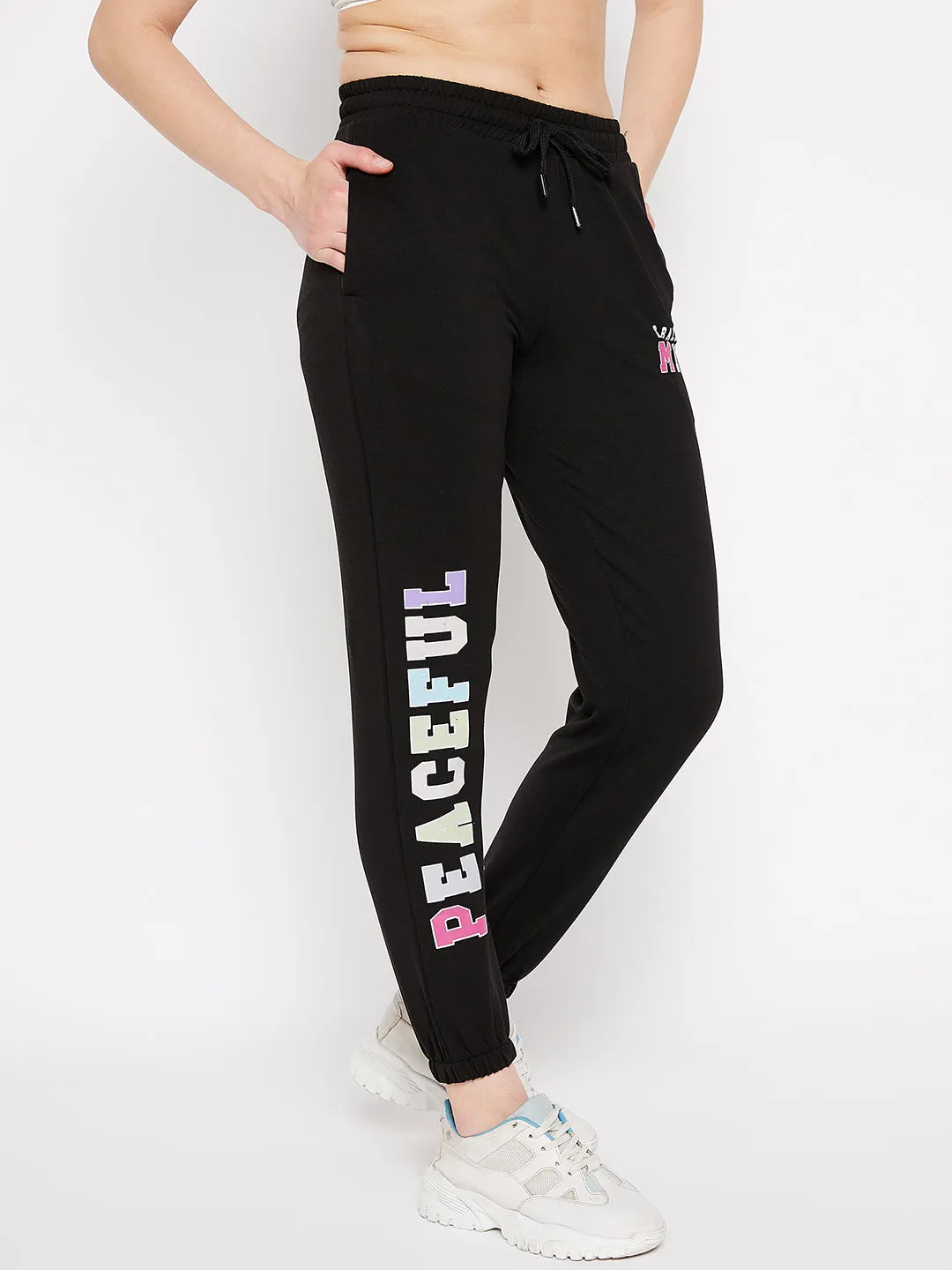 mSECRET Black Printed Mid-rise Cotton Trackpants
