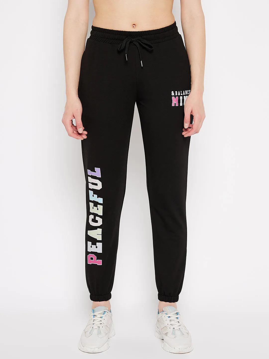 mSECRET Black Printed Mid-rise Cotton Trackpants
