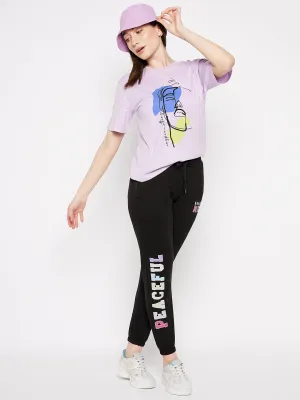 mSECRET Black Printed Mid-rise Cotton Trackpants