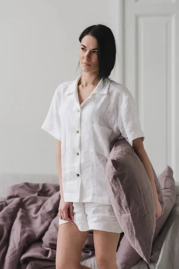 Natural Linen Pajama Shorts