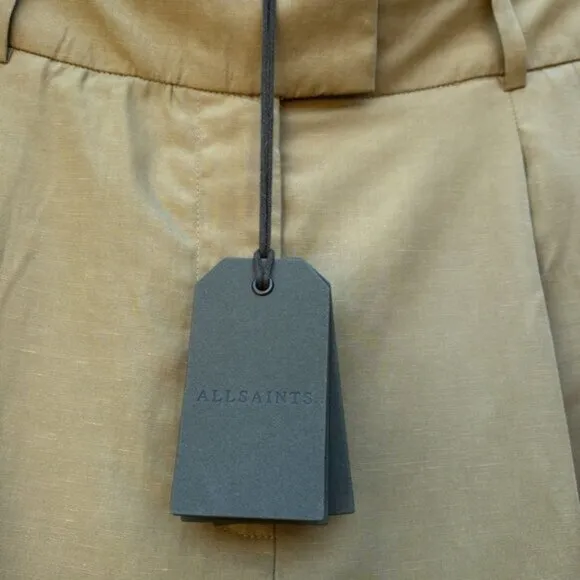 [New] All Saints (10) Deri Lyn Linen Blend Khaki High Waist Bermuda Shorts