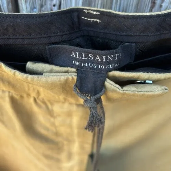 [New] All Saints (10) Deri Lyn Linen Blend Khaki High Waist Bermuda Shorts