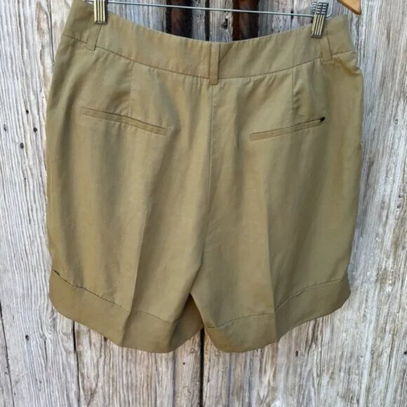 [New] All Saints (10) Deri Lyn Linen Blend Khaki High Waist Bermuda Shorts