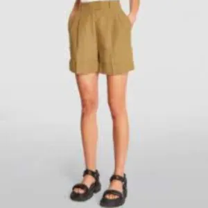 [New] All Saints (10) Deri Lyn Linen Blend Khaki High Waist Bermuda Shorts