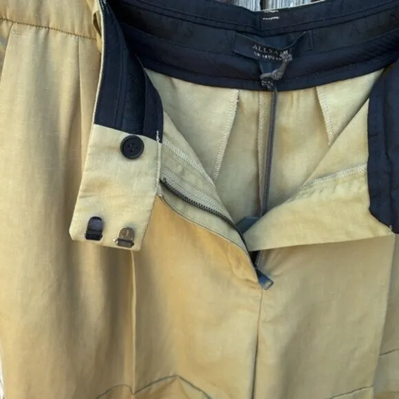 [New] All Saints (10) Deri Lyn Linen Blend Khaki High Waist Bermuda Shorts