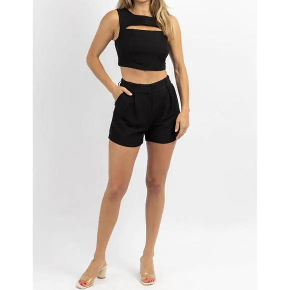 NEW CRESCENT milly linen short set in midnight