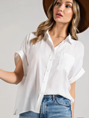 NEW Retails $40 Ima Classic White Cuffed Sleeve Top Sz L