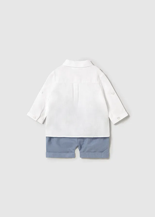 Newborn Navy & Linen Shorts and Shirt with Vest Set