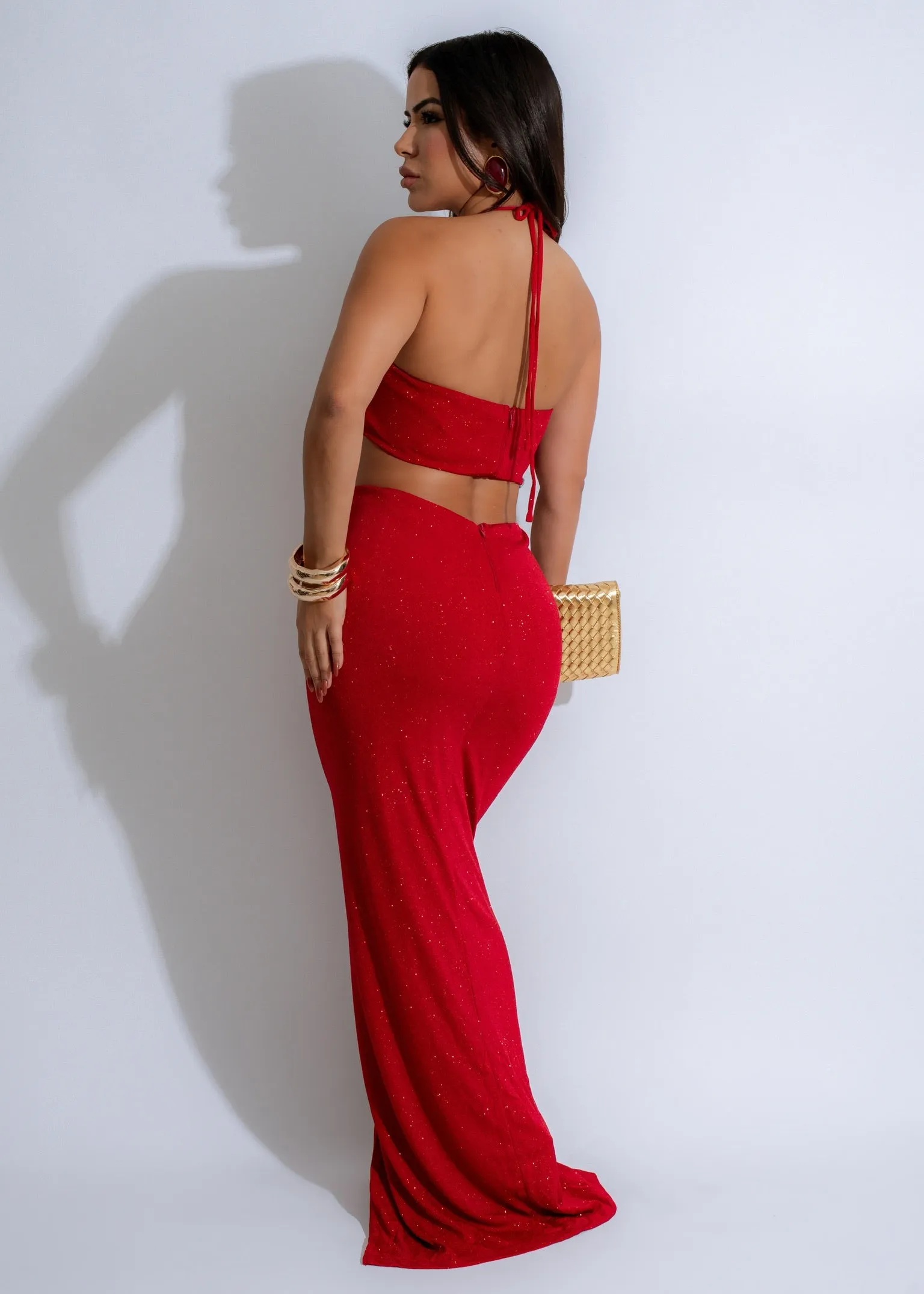 Nightfall Glamour Ruched Maxi Dress Red