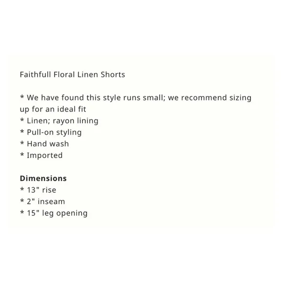 NWOT Anthropologie Faithful The Brand Floral Linen Shorts Black &amp; White Size 4