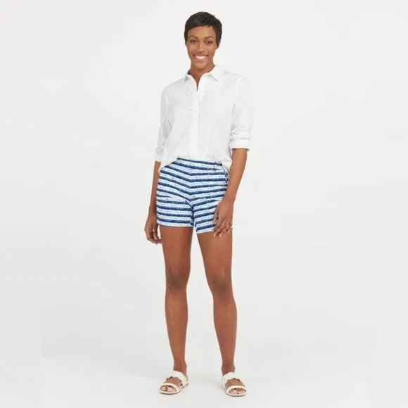 NWT SPANX Sunshine Shorts 6” Blue Painted Stripe 50213R LARGE