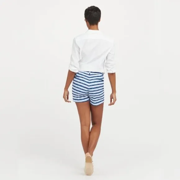NWT SPANX Sunshine Shorts 6” Blue Painted Stripe 50213R LARGE