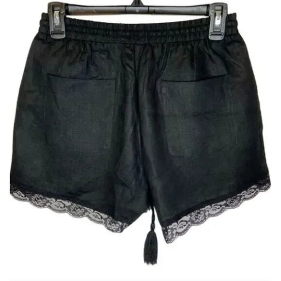 NWT Women's Gold Hawk Black linen with lace trimmed shorts  XS