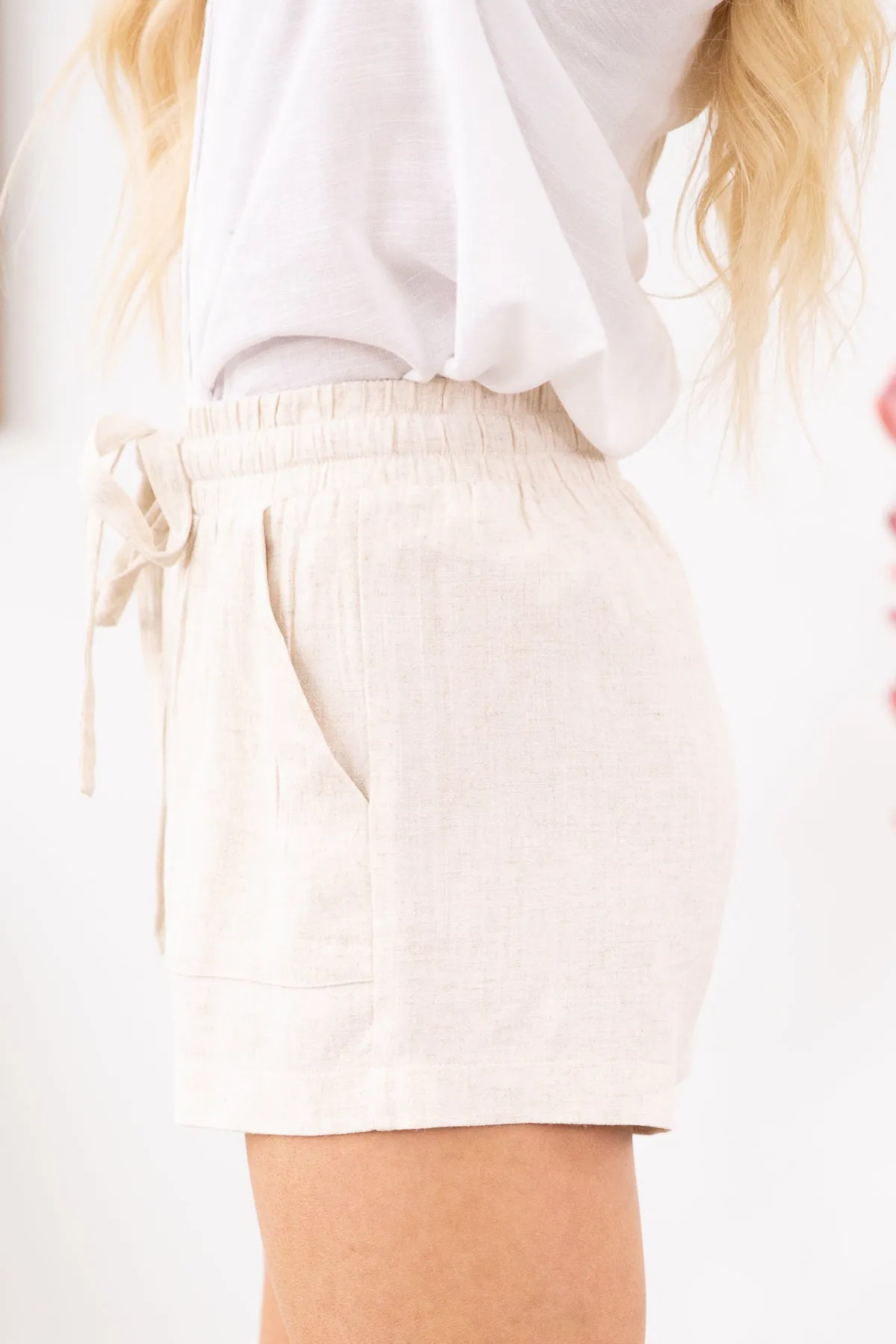 Oatmeal Elastic Waist Pull On Shorts