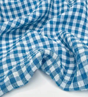 Ocean/White - Yarn-Dyed Linen Check - 1/2 metre