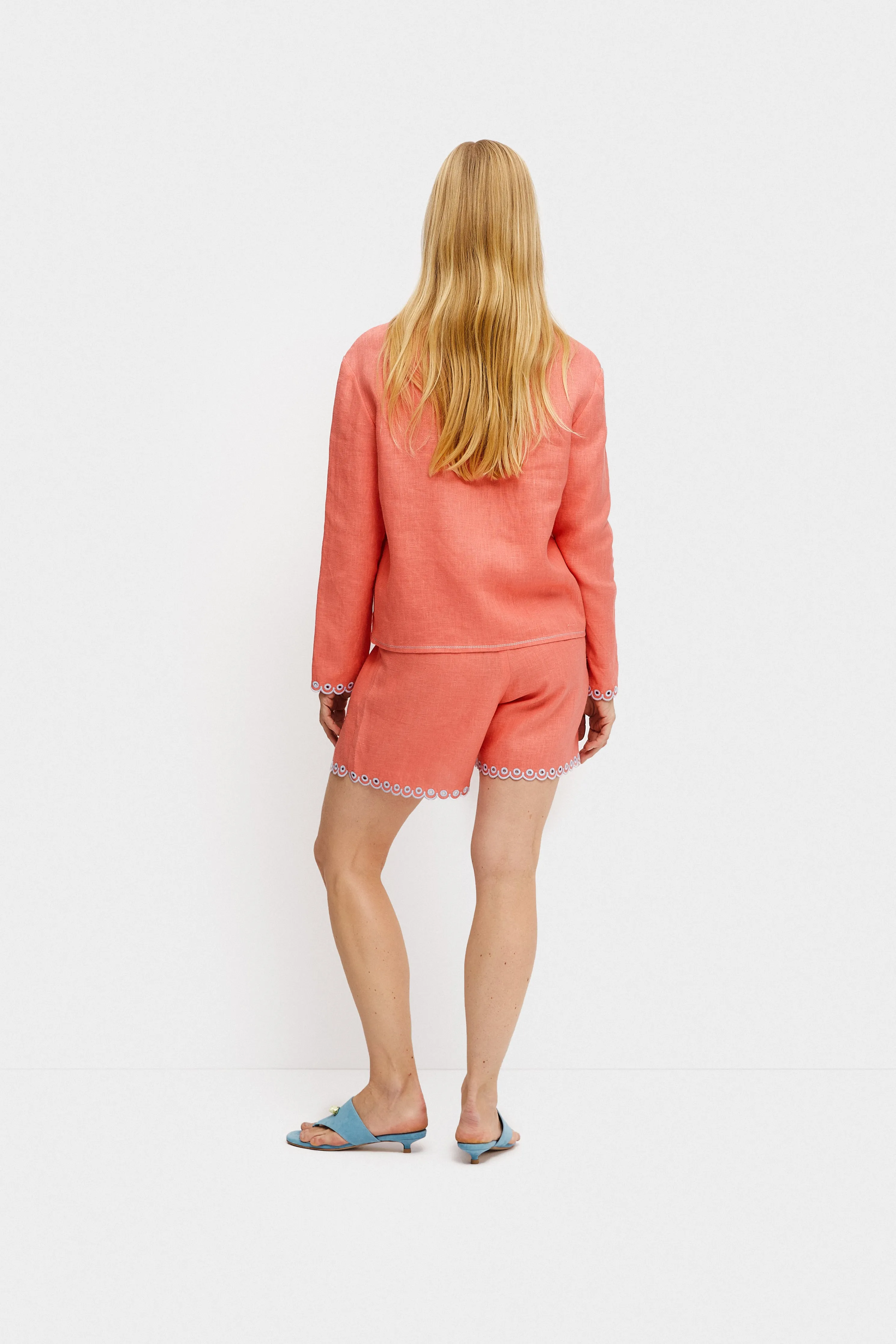 Petra Embroidered Linen Shirt - Strawberry