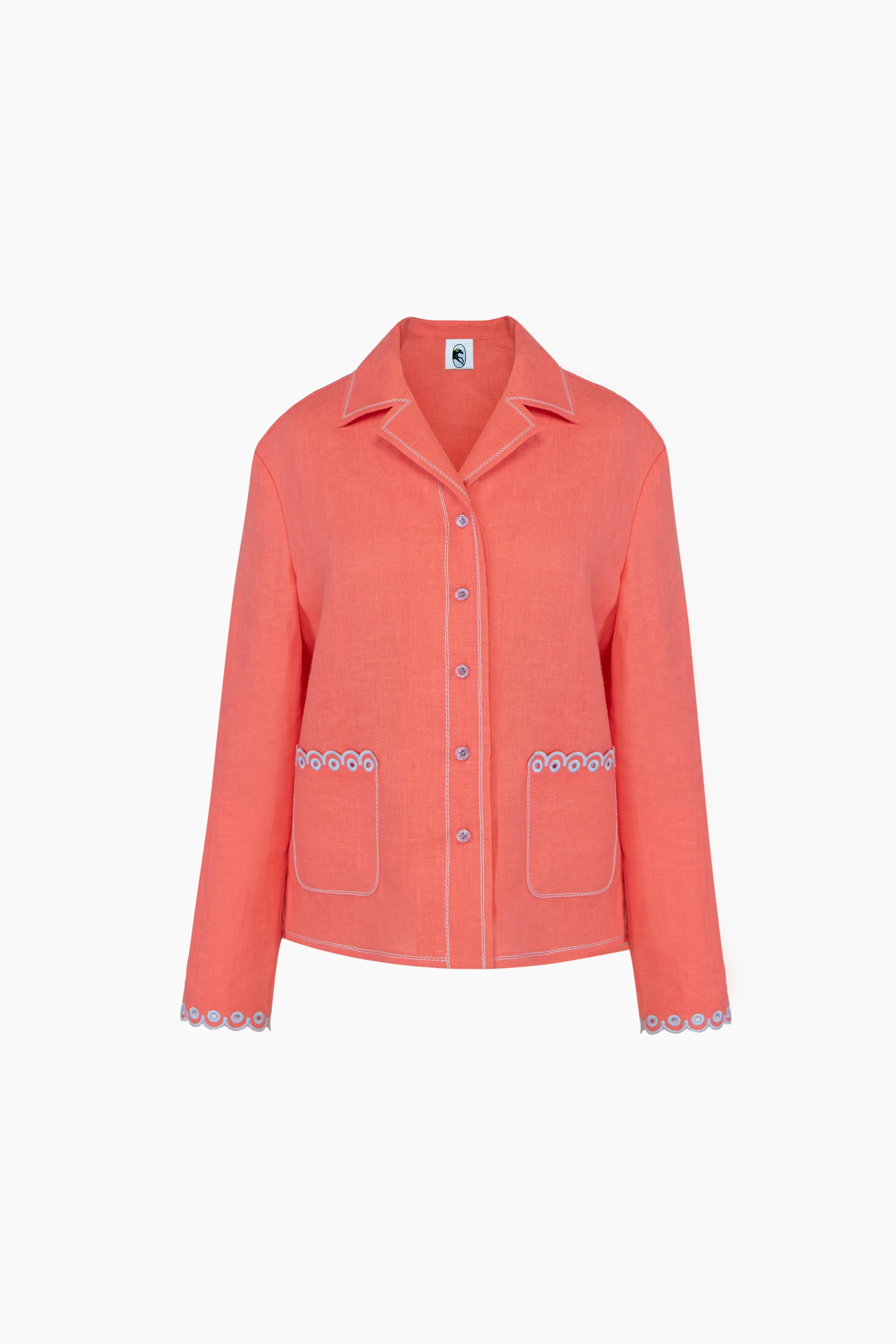 Petra Embroidered Linen Shirt - Strawberry