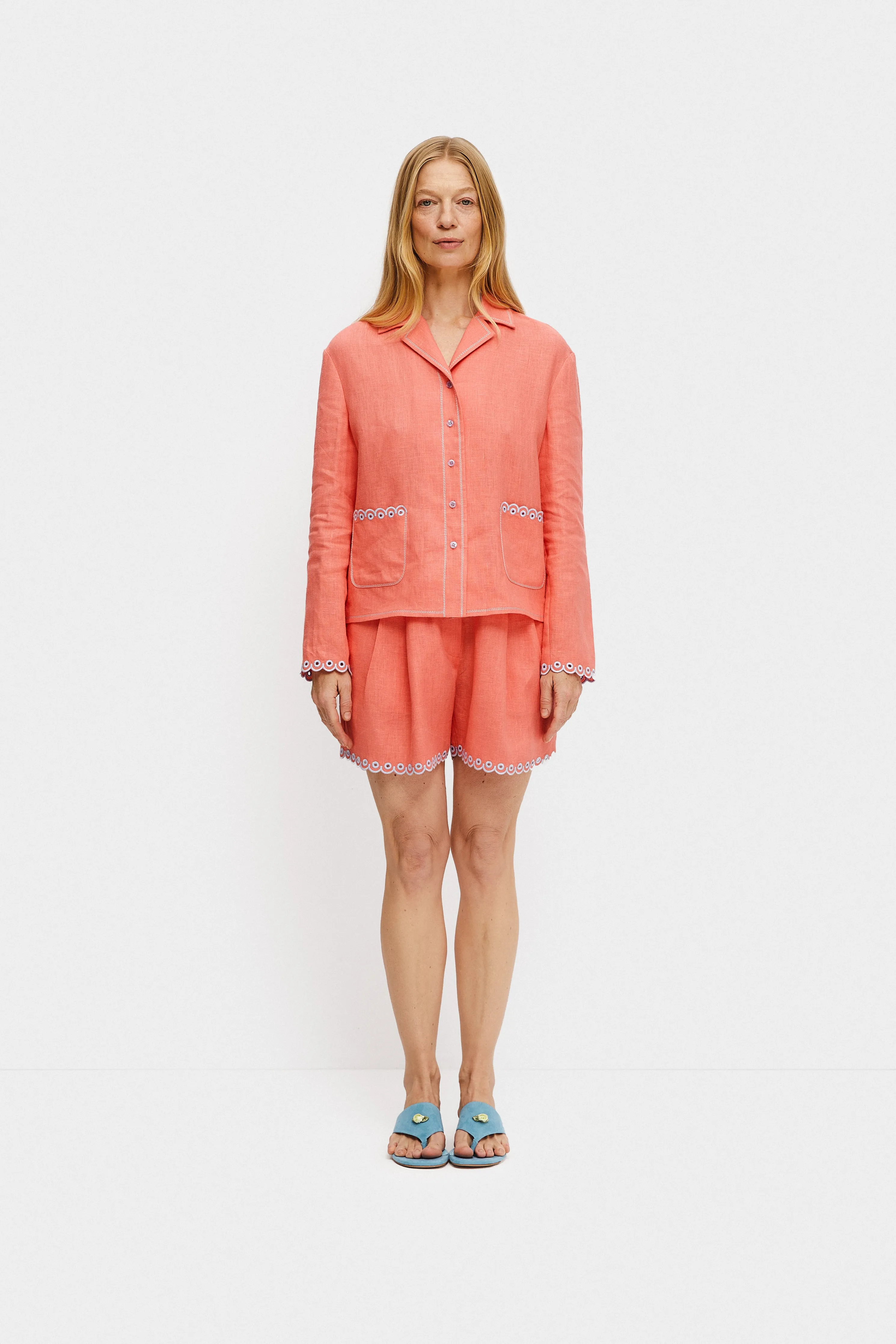 Petra Embroidered Linen Shirt - Strawberry