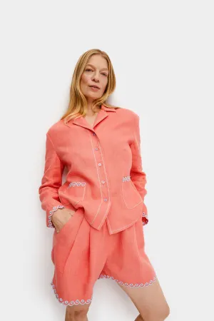 Petra Embroidered Linen Shirt - Strawberry