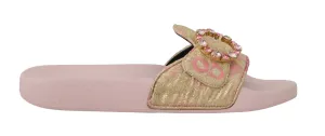 Pink Gold Brocade Beachwear Slides