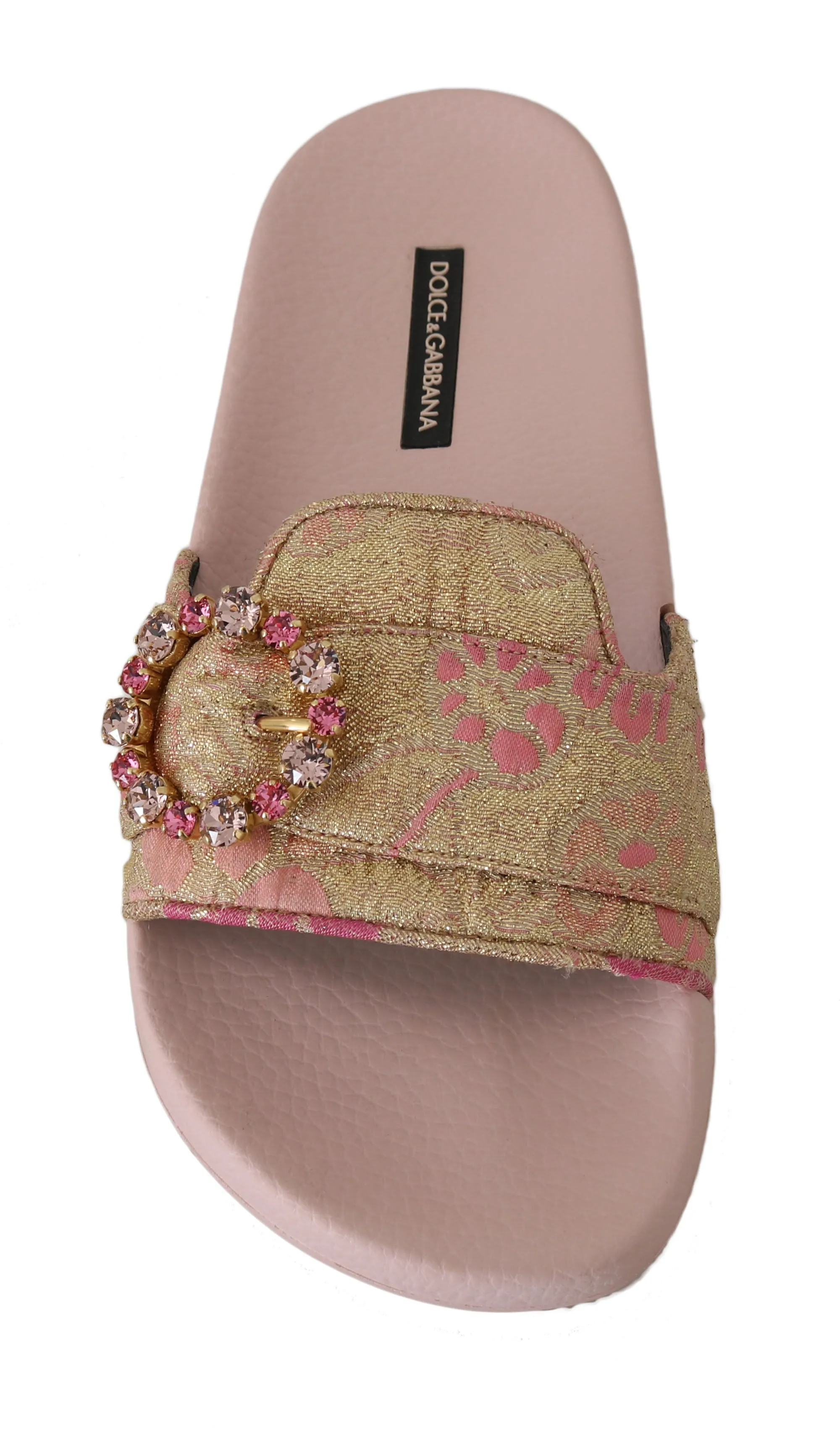 Pink Gold Brocade Beachwear Slides